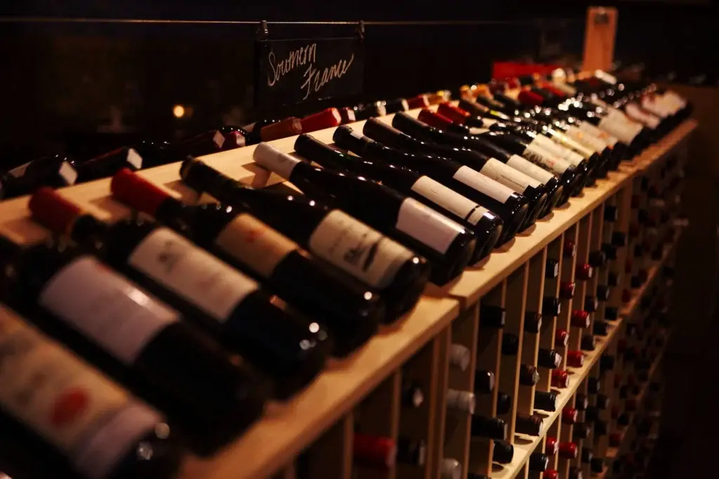 Retail wine shelves inside The 3rd Corner Wine Shop and Bistro in Encinitas